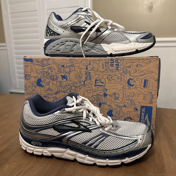 Brooks Addiction 10 Running Shoes Mens Size 8.5 Narrow Silver Blue Sneakers